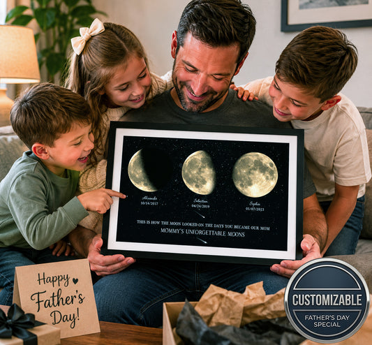First Father's Day Moon Phase Print – Personalized Night Sky Gift for Dad