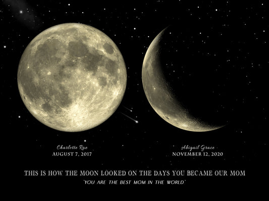 Custom Mother's Day moon phase print showing the moon on a special date