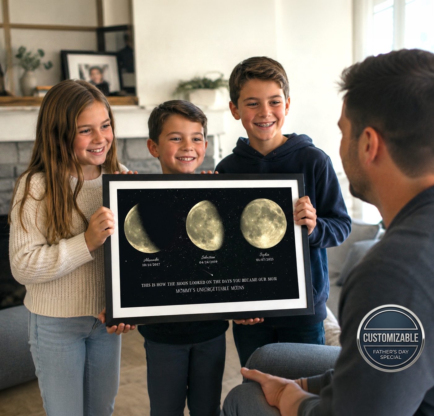 Personalized Father’s Day Moon Phase Print – Custom Dad Gift from Kids – Night Sky Artwork for Father