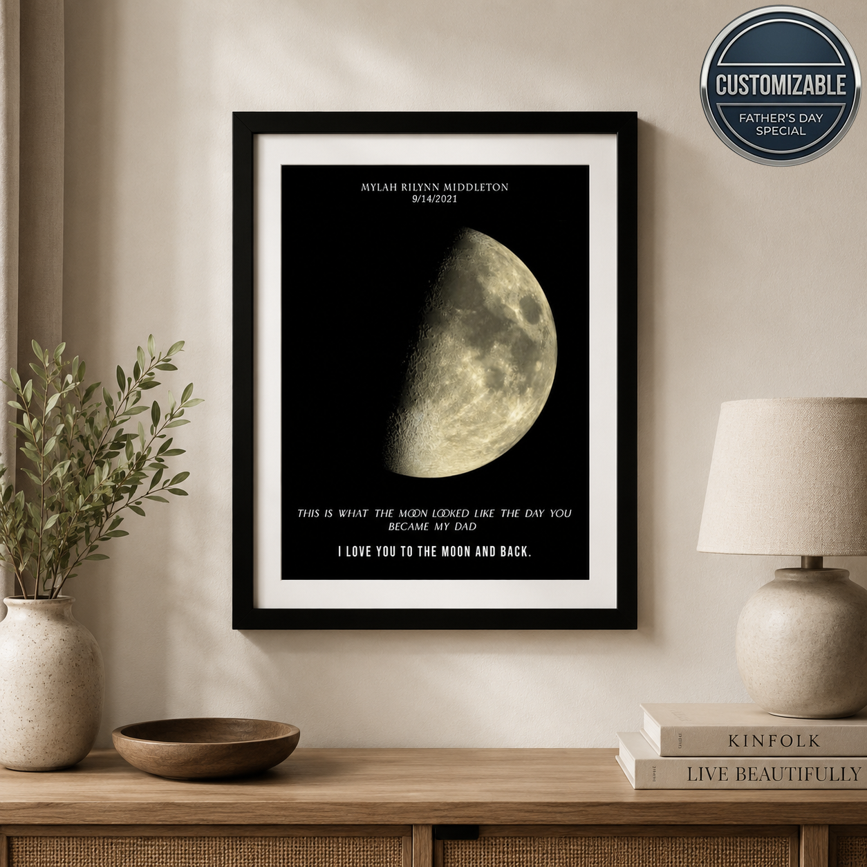First Father's Day Moon Phase Print – Personalized Night Sky Gift for Dad