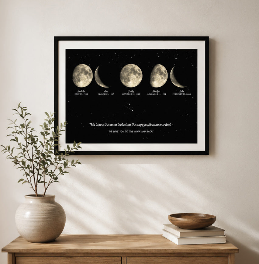Personalized Father’s Day Moon Phase Print – Custom Dad Gift from Kids – Night Sky Artwork for Father