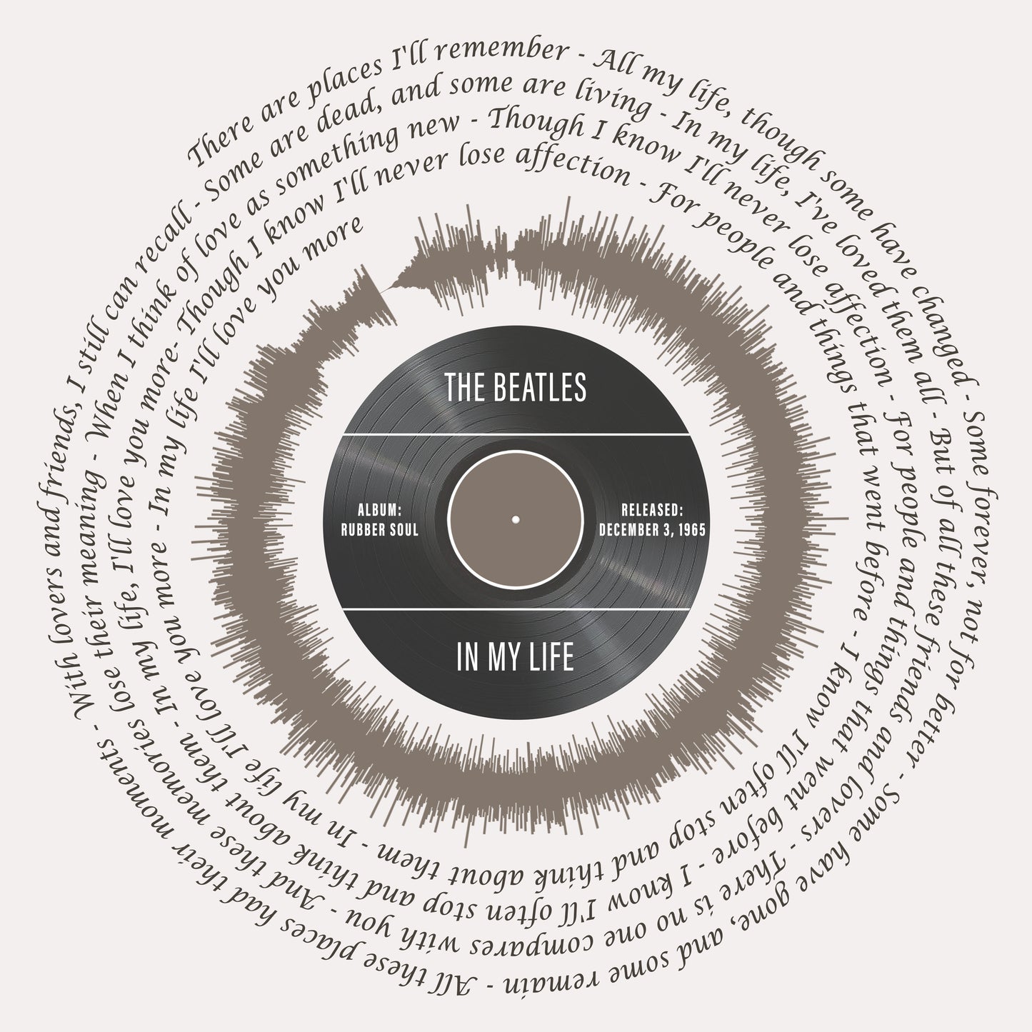 Beatles In My Life Wall Art | Beatles Song Lyrics Soundwave Art | Song Lyrics Wall Art From The Beatles Songs