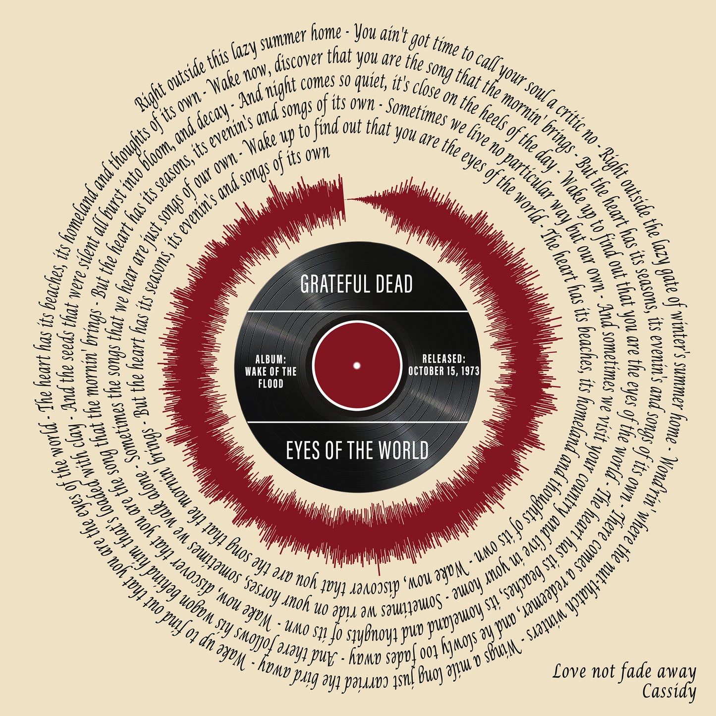 Grateful Dead Song Lyrics Wall Art | Eyes Of The World Lyrics | Soundwave Art | Birthday Gift For Dad | Song Lyrics Art