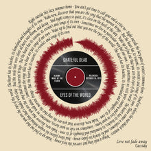 Load image into Gallery viewer, Grateful Dead Song Lyrics Wall Art | Eyes Of The World Lyrics | Soundwave Art | Birthday Gift For Dad | Song Lyrics Art