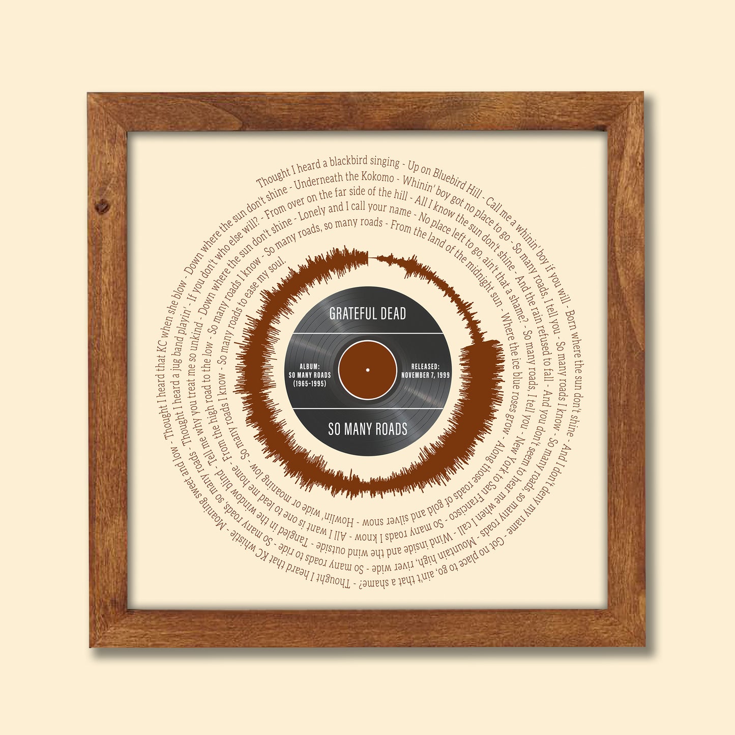 So Many Roads Lyrics - Grateful Dead | Song Lyrics Wall Art | Gift For Husband | Soundwave Art