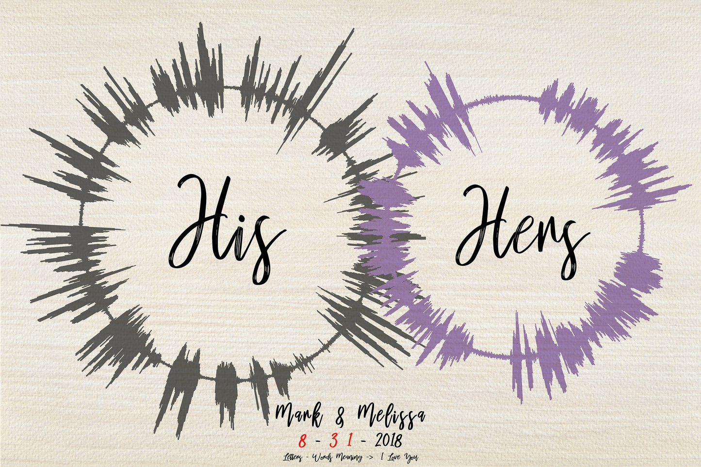 One Year Anniversary Gift For Valentines Day - Custom 3 Piece Vows and Sound Waves Art Print on Canvas