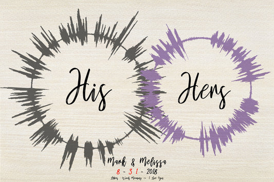 One Year Anniversary Gift For Valentines Day - Custom 3 Piece Vows and Sound Waves Art Print on Canvas