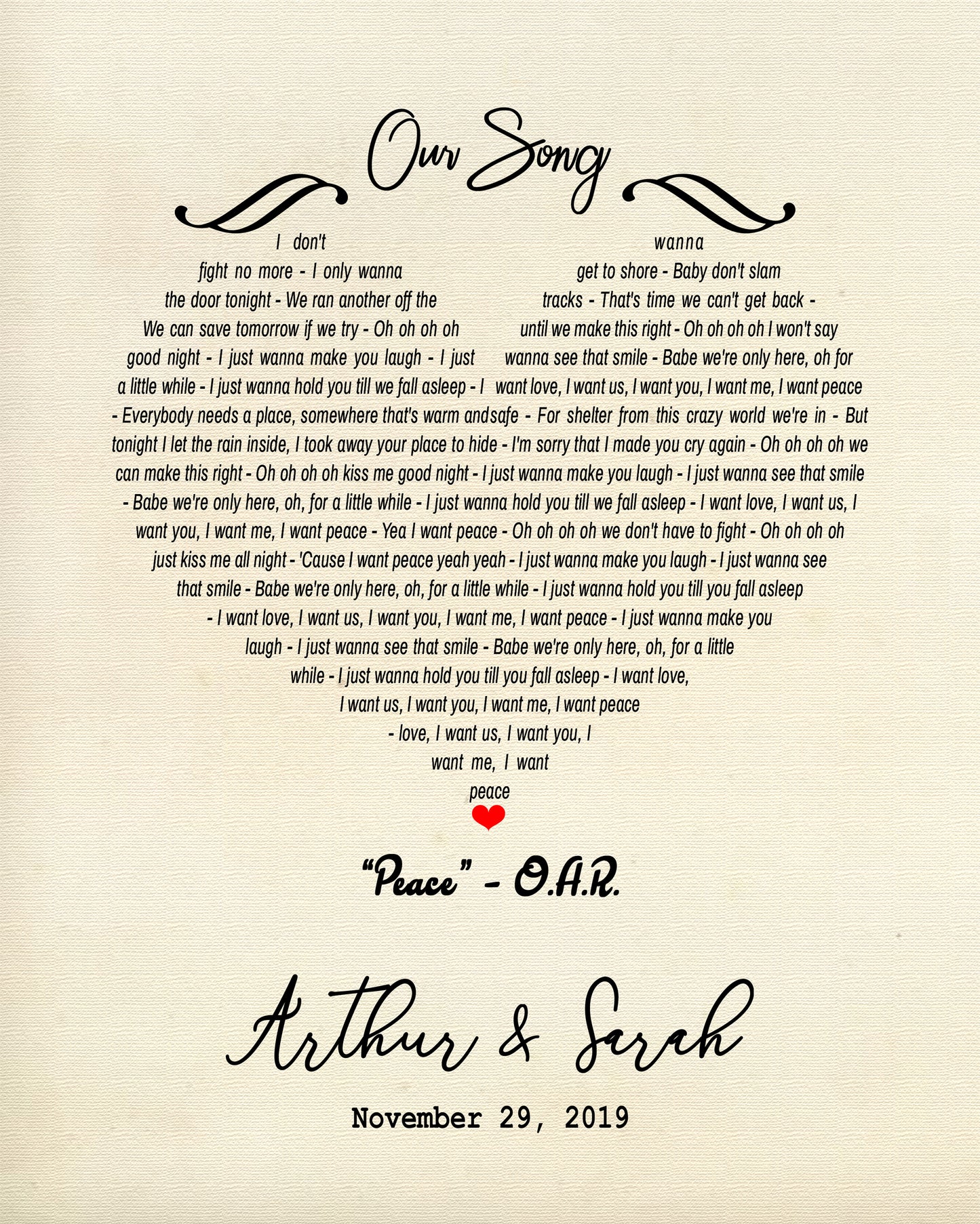 Song Lyrics Wall Art Valentine's Day Gift - Paper Anniversary Gift For Couples