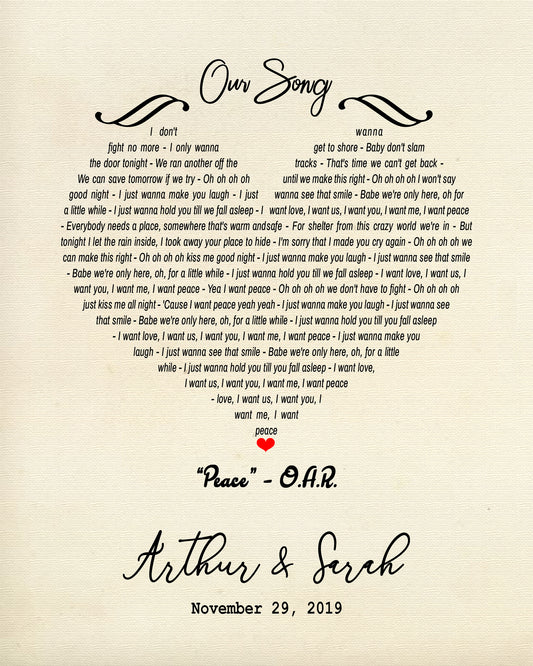 Song Lyrics Wall Art Valentine's Day Gift - Paper Anniversary Gift For Couples