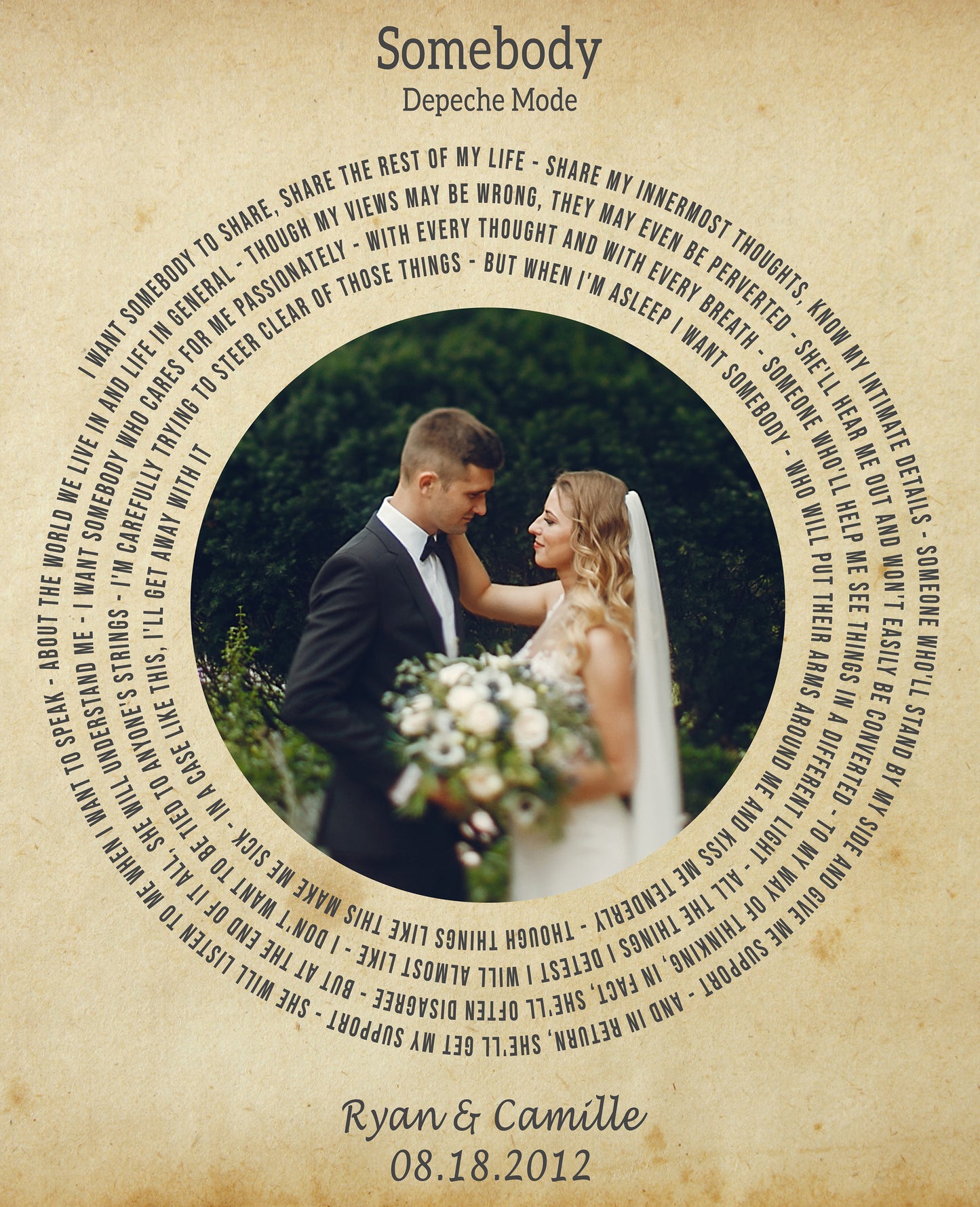 Song Lyrics Print Wall Art, Wedding Song Lyrics with Wedding Photo