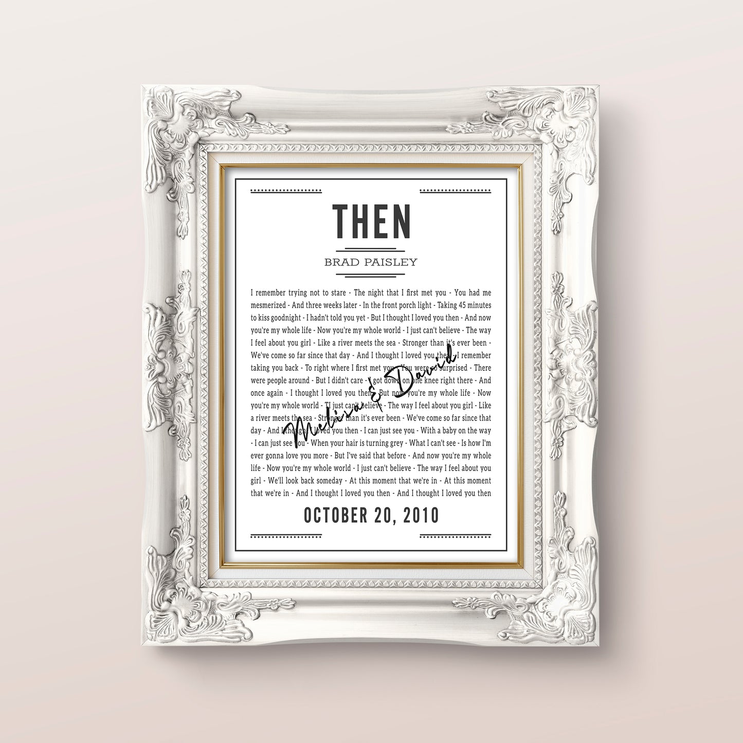 Song Lyrics Wall Art Poster | One Year Anniversary Gift For Husband | "Then" Brad Paisley Song Lyrics Gift