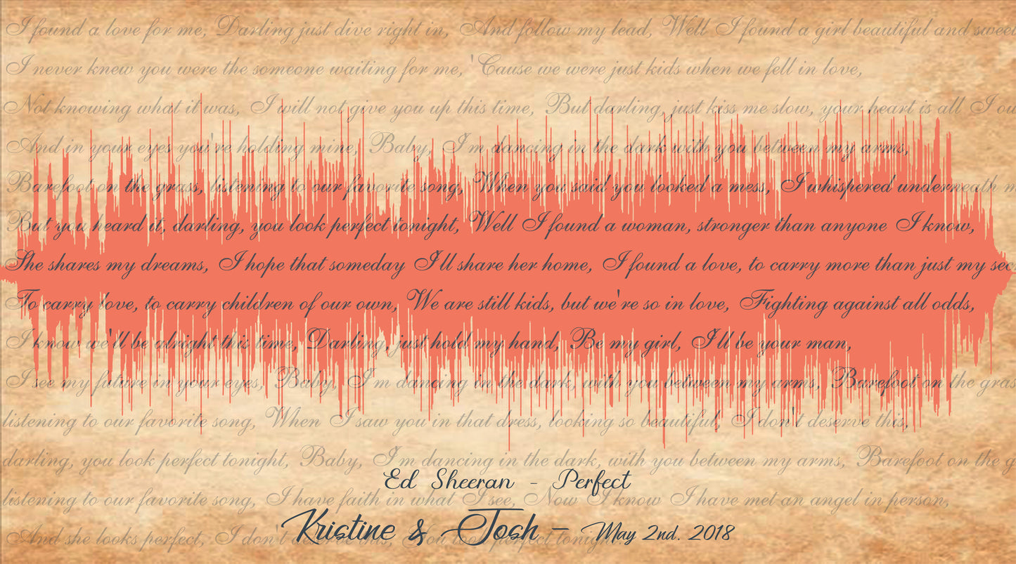 Wedding Song Lyrics Gift For Him | Wedding Song Lyrics Wall Art | First Dance Song Sound Wave