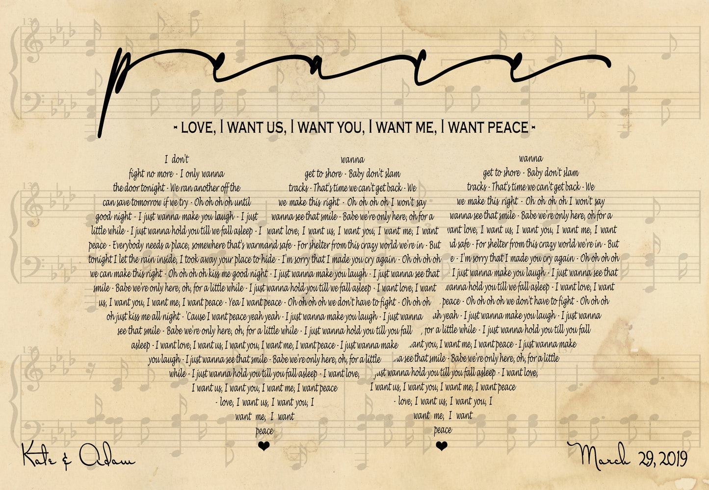 2nd Anniversary Gift for Him, Wedding Song Lyrics Gift, Cotton Anniversary Gift